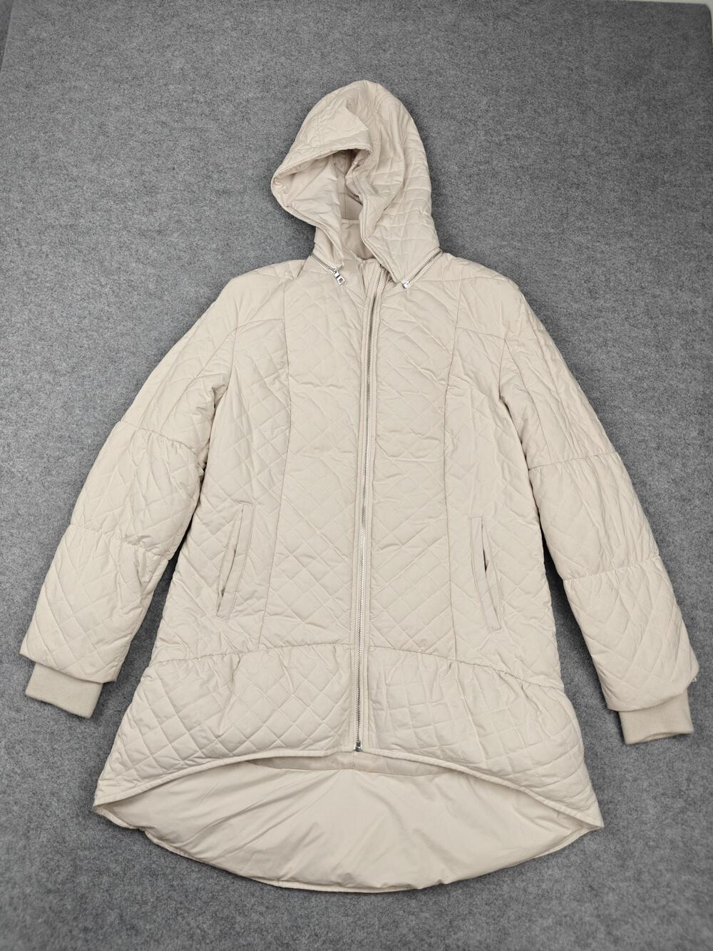 Alice + Olivia Coat Womens Size White Quilted Hooded Down Mid Length